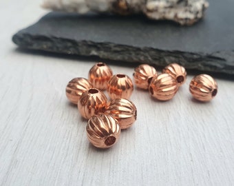 8mm Copper Melon Beads | Corrugated Copper Beads | Genuine Copper Findings | 10 Pcs