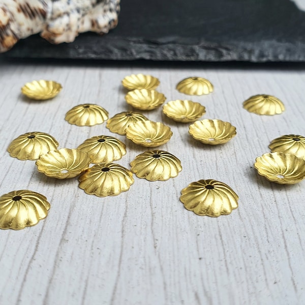 20pcs of 10mm Raw Brass Bead Caps | Swirl Bead Caps | Flower Embellishments