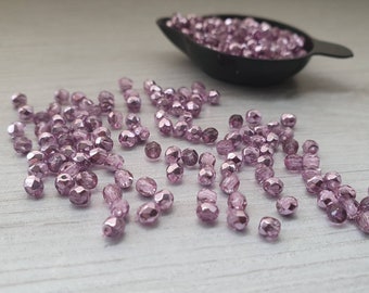 Glace métallique lilas 3 mm | Perles réfractaires en verre tchèque | Perles métalliques | 50 pièces