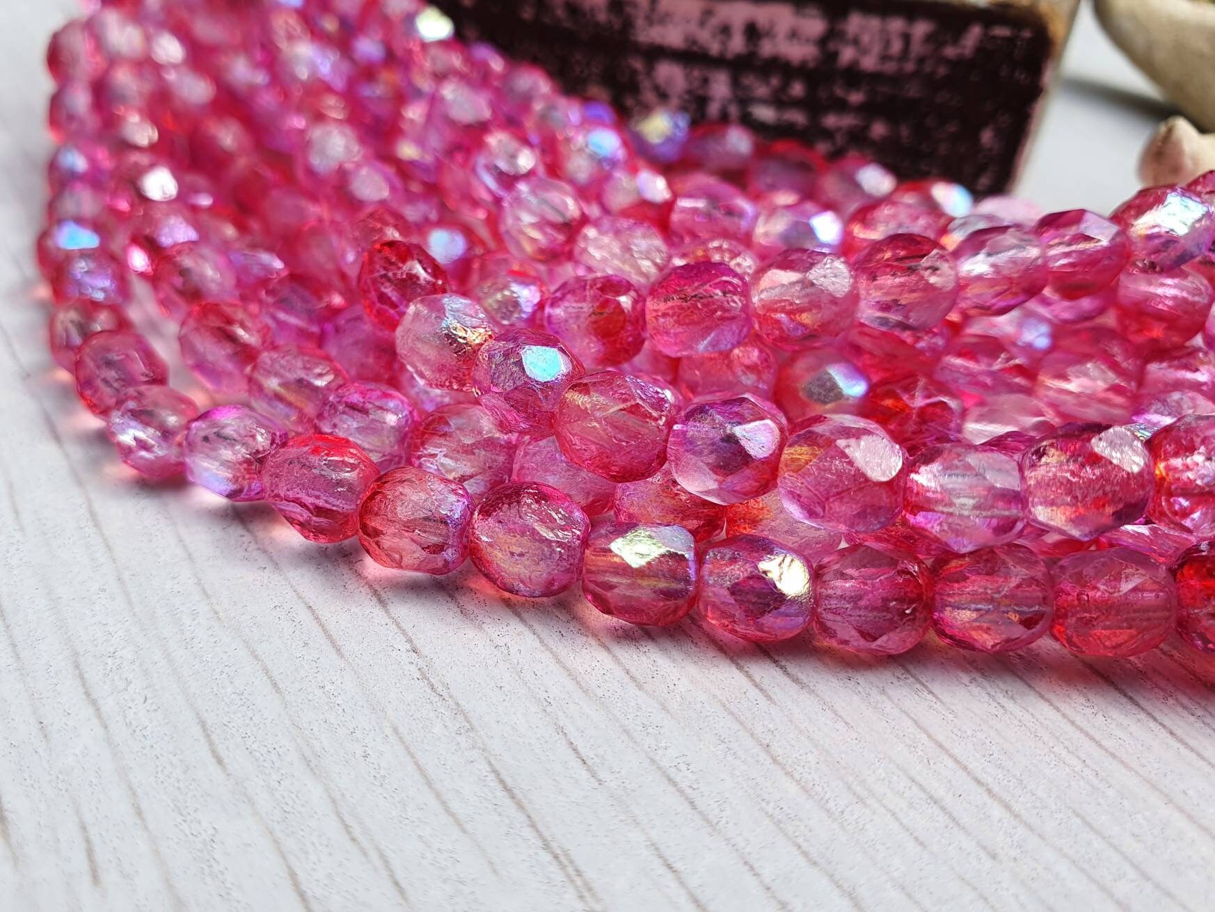 Pink Glass Mermaid Beads, Czech Glass Beads, Beach Jewelry Making
