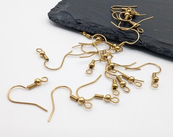 19 x 19mm Raw Brass Ear Wires | Fish Hook Earring Wires | 5 Pairs