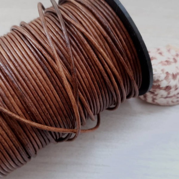 2mm Brown Distressed Round Leather Cord for Jewellery Making | 1/2/5/10 Meters