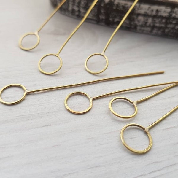 6 Pieces of Brass Eye Pins | Head Pins | Brass Findings | Handmade Jewellery Components