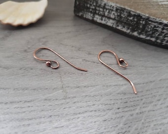 Raw Copper Long Balled French Handmade Ear Wires | Comet | Oxidized and Polished