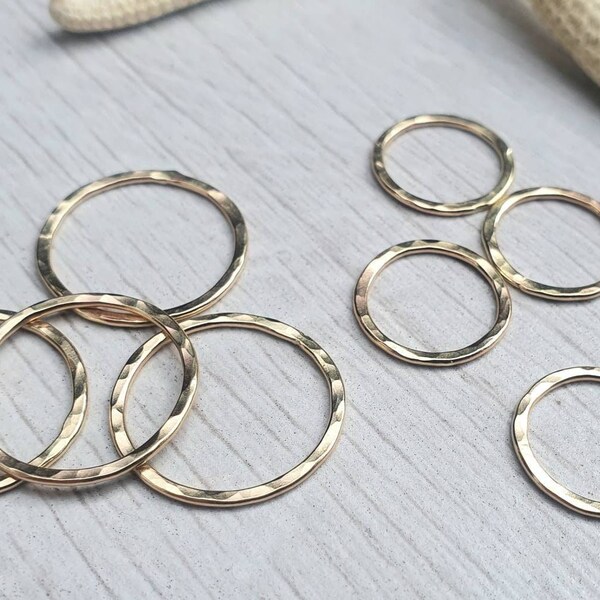 14K Gold Filled Hammered Circle Link | 8, 13 or 17mm OD | Earring Components | 2/5/10 Pcs