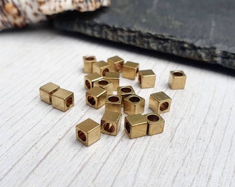 4mm Raw Brass Cube Beads | Square Brass Beads | 20 Pcs