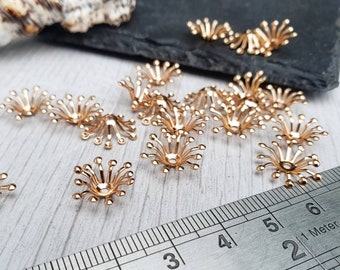 14mm Champagne Gold Plated Flower Stamen Bead Caps | 20 Pcs