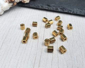4 x 4.5mm Raw Brass Hexagon Beads | Square Brass Beads | 20 Pcs