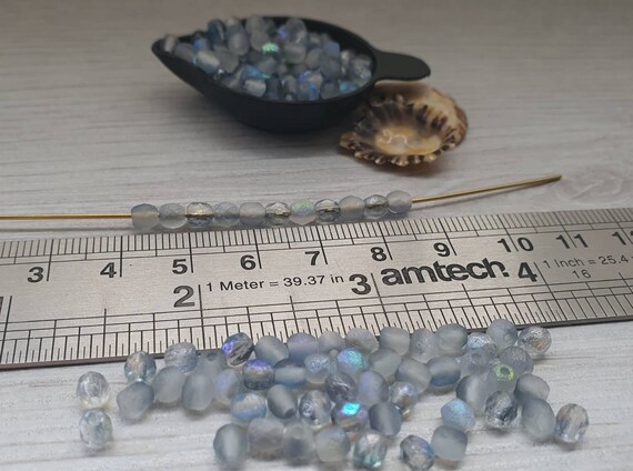 4 mm Blue Rainbow Crystal Etched Fire Polish Czech Glass Beads50 Beads 