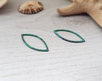 Marquise MALACHITE Copper Patina Connectors | Earring Components | 2 Pieces