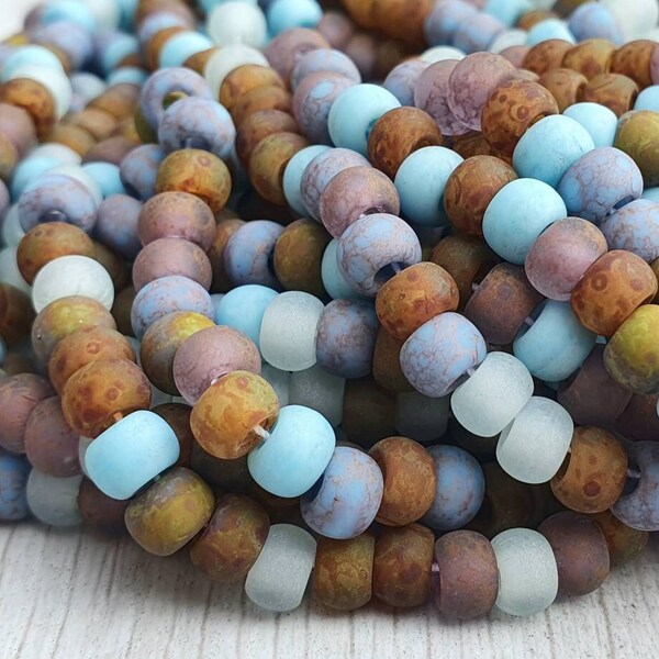 2/0 Aged Matted Blue Sky Picasso Seed Beads | 6mm Beads | Full Strand or Half Strand