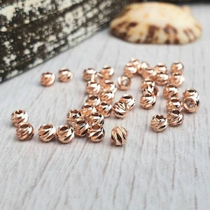 3mm Rose Gold Plated Laser Cut Corrugated Beads | Spacer Beads | 40Pcs