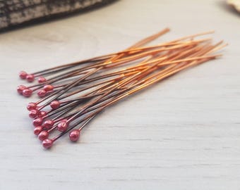 Solid Copper Ball Head Pins | Cherry Headpins | 20/50/100 Pieces | 4 Inch Length | Jewellery Components