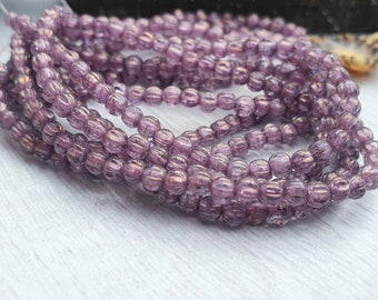 100 Metallic Amethyst Luster 3 mm Melon Beads