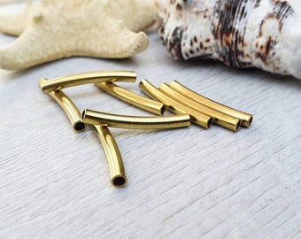 24.5 x 3mm Raw Brass Tube Beads | Tubular Spacer Beads | 8 Pcs