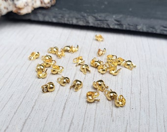 18K Gold Plated 1.5mm Ball Chain Side Opening Bead Tips | 30 Pcs