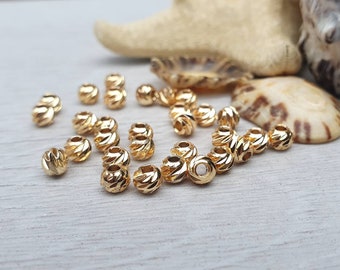 4mm Gold Plated Laser Cut Corrugated Beads | Spacer Beads | 30Pcs