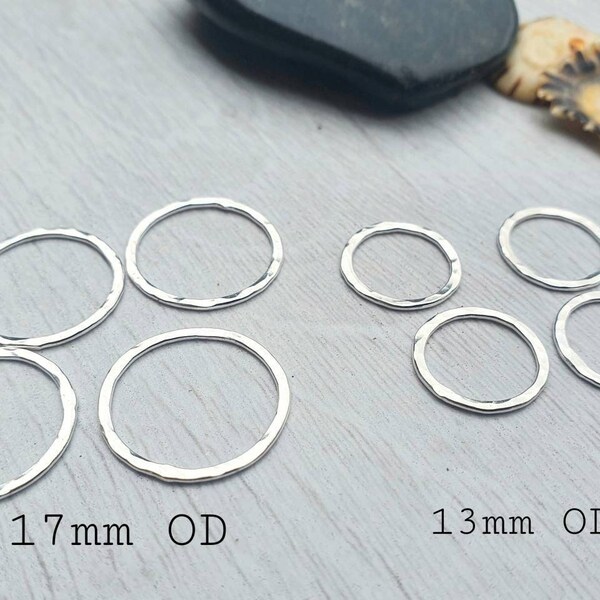 Sterling Silver Hammered Circle Link | 13 or 17mm OD | Earring Components | 2/5/10 Pcs