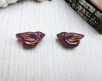 11 x 22mm Purple With a Copper Wash | Bird Beads | 2 Beads