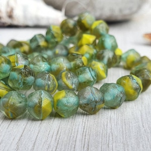 8mm Peridot, Avocado and Yellow Etched Finish English Cut Beads | Full Strand of 20 Beads