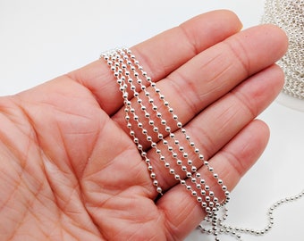 2 Meters x 2mm Silver Plated Ball Chain | Silver Plated Brass | Beaded Chain