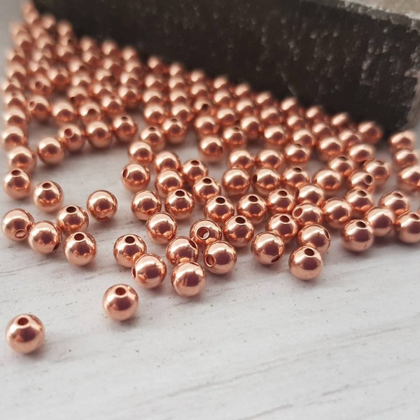 Perles rondes en cuivre 4 mm - Perles creuses à sertir - Choisissez la quantité
