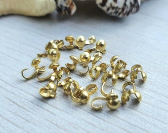 20pcs Raw Brass Clamshell Bead Tips | 7.5 x 4.3mm Bead Tips | Side Opening