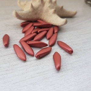 5 x 16mm Lava Red Daggers | Czech Glass Fire Polish Beads | Metallic Beads | 20 Pcs