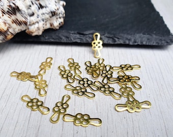5 x 15mm Raw Brass Flower Connectors | 20 Pcs