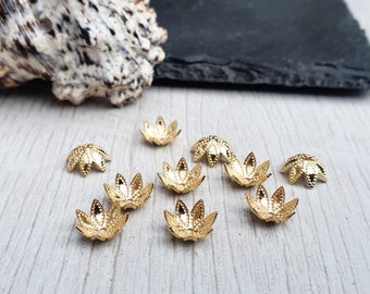 10pcs of 9mm 18K Gold Plated Bead Caps | Flower Embellishments