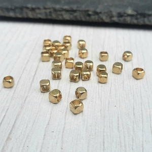 3mm Raw Brass Cube Beads | Geometric Beads | 30Pcs