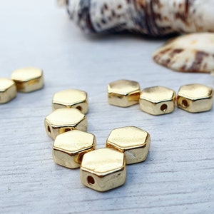 6.5mm Gold Plated Hexagonal Spacer Beads | 10Pcs
