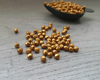 3mm Metallic Brass Gold | Czech Glass Firepolish Beads | Metallic Beads | 50 Pcs