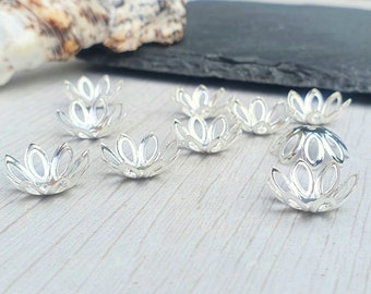 10pcs of 14mm Silver Plated Bead Caps | Flower Embellishments