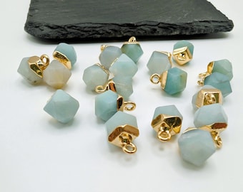 12 x 8mm Amazonite Facetted Pendant | Tiny Gemstone Charm | 1 Pc