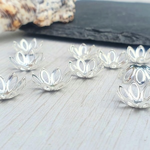 10pcs of 14mm Silver Plated Bead Caps | Flower Embellishments