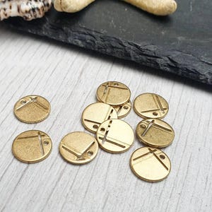 10mm Raw Brass Patterned Circle Tag Charms | 10 Pcs