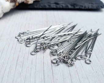 22g Stainless Steel Eye Pins | 35mm Eye Pins | 50 Pieces
