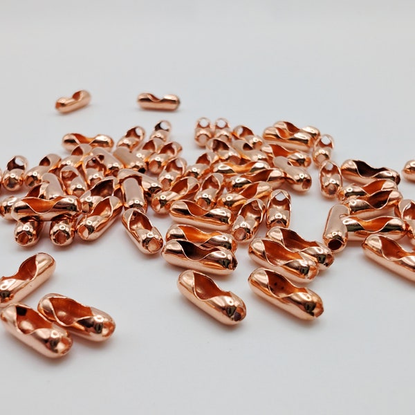 Connecteur de chaîne à billes de 2,4 mm | Apprêts en cuivre véritable | Fermoir chaîne à billes