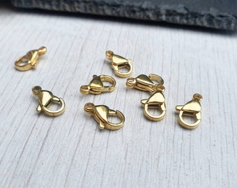 12 x 7mm Gold Plated Stainless Steel Lobster Clasps | 8 Pcs