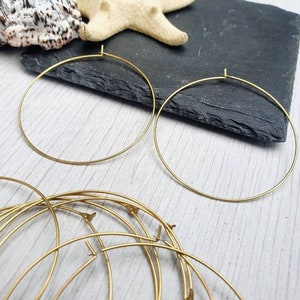 45mm Raw Brass Hoop Ear Wires | Hoop Earrings | 5 Pairs