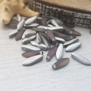5 x 16mm Crystal Bermuda Blue Matted Daggers | Czech Glass Fire Polish Beads | Metallic Beads | 20 Pcs