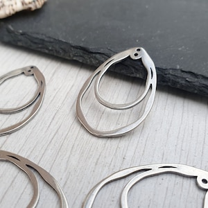 35 x 23mm Stainless Steel Organic Teardrop Pendants | 4 Pcs