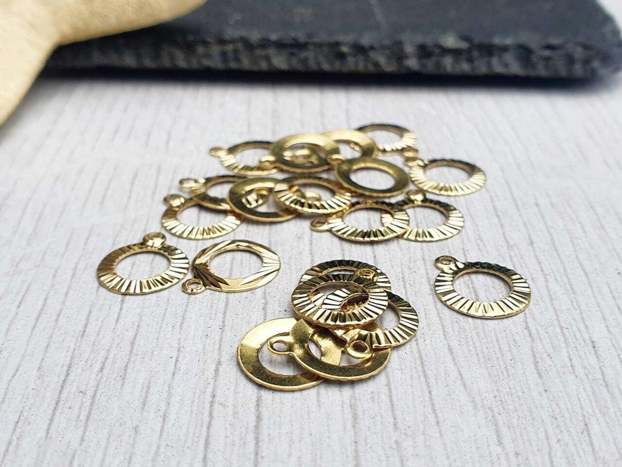 Buy 12 X 10mm Raw Brass Textured Circle Charms | 20 Pcs Online in
