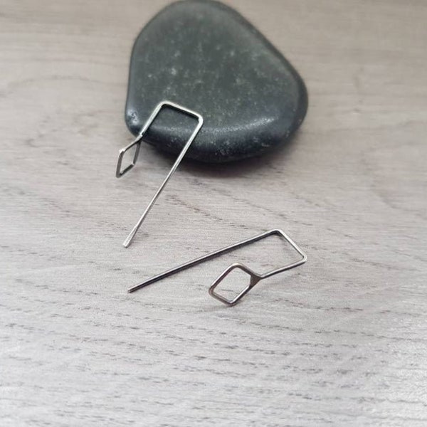 Capella | Square Diamond Handmade Sterling Silver Ear Wire | 1 Pair | Oxidised or Bright Silver