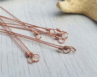 22g (0.6mm) Copper Wire Wrapped Eyepins  | Jewellery Components | 10 Pcs