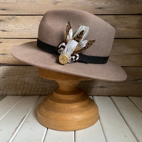 Cartridge and Feather Hat Pin or Brooch | Fedora hat fashion | Racing Accessories | Racing outfit | Gifts for her | SALE