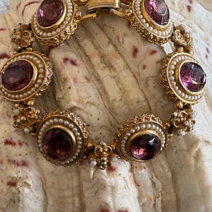Vintage Amethyst Glas Armband Perlenset Gold Ton Statement Armband antiken Stil romantischer Schmuck