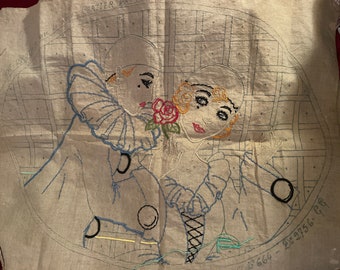 Haft ręczny Pierrot i Colombine w stylu art deco - Cartier Bresson