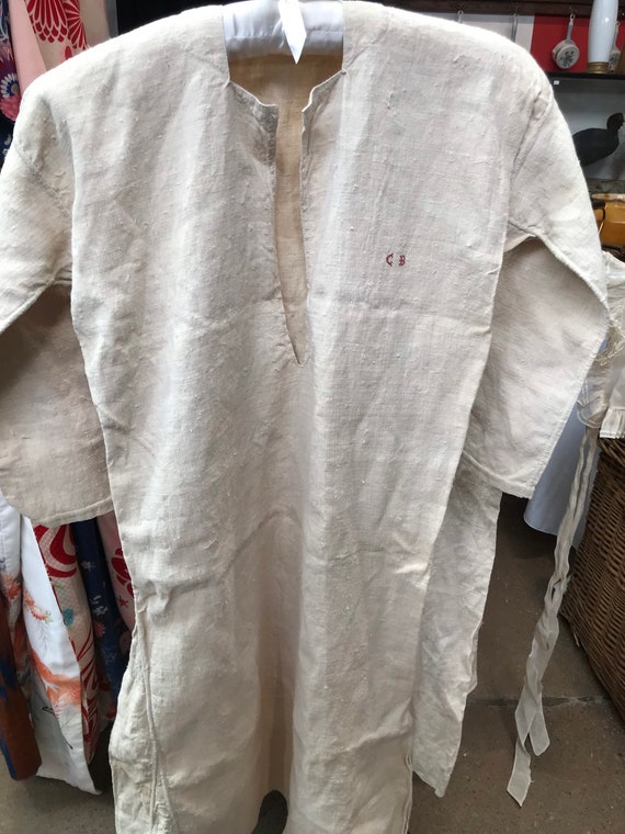 トップス french vintage linen twill BIG T Vintage French Workshirt/tunic/workwear - Linen - Hemp - 1920s